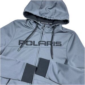 Polaris Tech Hoodie Adult Size Small Full Zip Gray Black Snowmobiling Logo